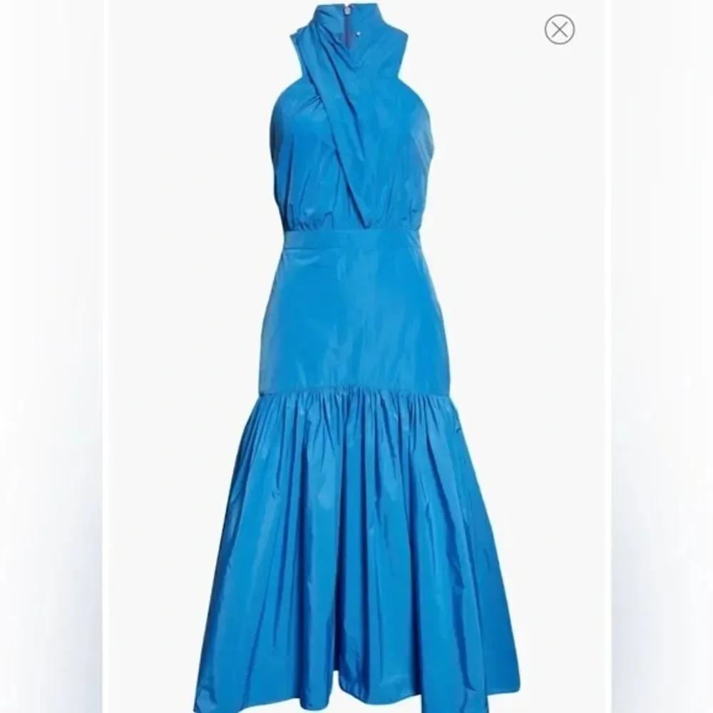 Veronica beard Radley taffeta dress CRISSCROSS neck MAXI blue